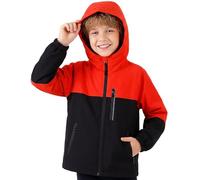 Hoseay Kids Jacket Waterproof Windproof Raincoats with Reflective Strips and Zipped Pockets Lightweight Hooded Windbreaker Boys Functional Outerwear Hiking for Age 7-8, Red Black