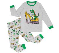 Hoseay Kids Pyjamas Set Boys Cotton Long Sleeve Tops and Bottoms Sets Soft Pjs Suit 2 Pieces Grey Dinosaurs Digger Nigthwear Toddler Loungewear Outfit Boy Clothes for Kid 2-3 Years