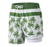 Hoseay Swim Trunks Boys Beach Shorts 2 in 1 Board Short 7-13 Years | Anti Chafe, Compression Liner and Pockets, Quick Dry, Drawstring Elastic Waist, Boxer Brief Swimwear, Pool Seaside Relaxing