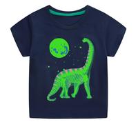 Hoseay T-Shirt Boys Soft Cotton Tee Tops Glow in The Dark Crew Neck Tshirt Short Sleeve Cute Dinosaur Print Shirts Kids Casual Clothes School Sports for Toddler Children 6-7 Years, Navy Blue
