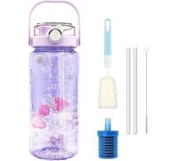 HOSECES 1.5L Water Bottle with One Filter 49oz,Fitness Hydration Water Bottles with Straw & Time Marker, Leak Proof Sports Water Jug with Handle -BPA Free-For Office & Outdoor Sports (Clear Purple)