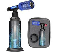 HOSECES Blue Camping Butane Torch Lighter with Cover, Stainless Steel | Anti-burn Protective Cover, Refillable Gas Kitchen Blow Torch, Adjustable Flame Guard, With Case, Gas Not Included
