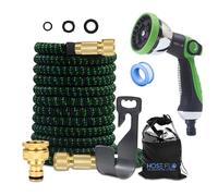 HoseFlo 100FT Expandable Garden Hose Pipe - Green - Flexible Hosepipe with 10-Function Spray Gun - Lightweight, Kink-Free Outdoor Hose