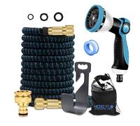 HoseFlo Expandable Garden Hose Pipe 50FT Blue, Flexible Retractable Water Hose, Kink-Free Lightweight Hose with 10 Function Spray Gun, Leak Resistant for Garden, Patio & Car Washing