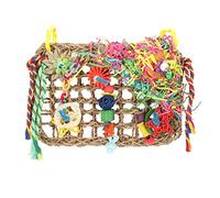 HOSEONFN Parrot Climbing Net Natural Bite Resistant Colorful Seagrass Woven Climbing Hammock Bird Foraging Toys with Hooks