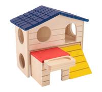 HOSEONFN Tiny Hamster Maze Wood House Double Decker Hamster House with Slide Climbing Toys Samll Animal Wooden House for Playing