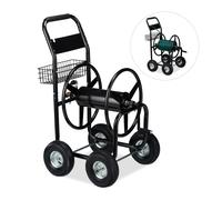 Hosepipe reel cart Hose Pipe Trolley 4 Wheels Black Garden Hose Cart