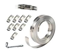 Hoses Clamps 304 Stainless Steel 3.5/10m Hole Tape Metal + 8/16Pcs Attachment Hoses Clamps Set Adjustable Pipe Fitting