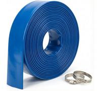 Hoses UK Layflat Discharge Hose Pipe Blue 51mm Id Pvc Polyester Reinforced Submersible Pump Compatible, 50M And 2 Hose Clips