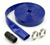 HosesUK Layflat Water Hose Kit - Heavy Duty PVC Flat with Clips & Pipe Joiner for Pump Discharge & Irrigation Blue 50 Metre (164.0ft) x 51mm (2")