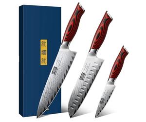 HOSHANHO 3 Pieces Damascus Kitchen Knife Set Ultra-Sharp Knives Set, Professional Chef Knife Set with G10 Ergonomic Handle,Gift Box