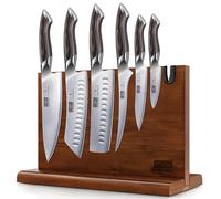 HOSHANHO 7 Pieces Kitchen Knife Set, Japanese High Carbon Stainless Steel Magnetic Knife Block Set, Ultra Sharp Chef Knives Sets with Ergonomic Pakkawood Handle