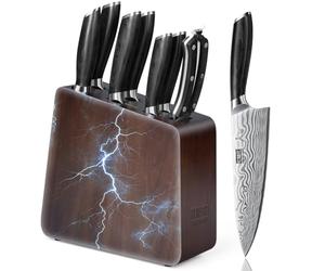 HOSHANHO 8 Pieces Knife Set with Magnetic Block, Ultra Sharp Powder Steel Knife Block Set, Professional Chef Knife Sets with Ergonomic Handle & Knife Sharpener