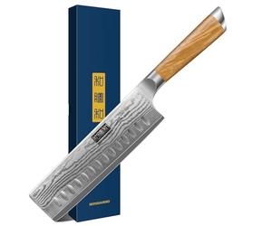 HOSHANHO Damascus Nakiri Knife 6.5 Inch, Super Sharp Damascus 10Cr15CoMoV Japanese Kitchen Knife, Cooking Knife with Ergonomic Olive Wood Handle