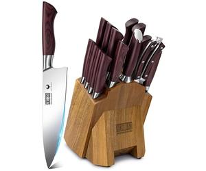 HOSHANHO Kitchen Knife Set with Block 18-Piece, Super Sharp High Carbon Stainless Steel Chef Knife Set, Professional Cutlery Knife Set with Sharpener