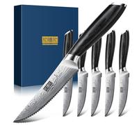 HOSHANHO Steak Knives Set of 6, 4.5 Inch Japanese Serrated Steak Knife Set, Ultra Sharp High Carbon Powder Steel Steak Knife with Pakkawood Handle