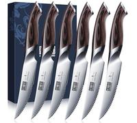 HOSHANHO Steak Knives Set of 6, Ultra Sharp 4.5 in Serrated Steak Knife Set | Japanese High Carbon Stainless Steel Kitchen Steak Knives with Ergonomic Pakkawood Handle, Ideal Gifts