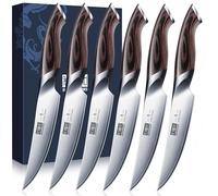 HOSHANHO Steak Knives Set of 6, Ultra Sharp 4.5 Inch Professional Non Serrated Steak Knife Set, Japanese High Carbon Steel Kitchen Steak Knives with Ergonomic Handle