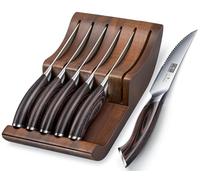 HOSHANHO Steak Knives Set of 7, 4.5 Inch Serrated Steak Knife Set with Block, Japanese High Carbon Steel Kitchen Steak Knives with Ergonomic Handle