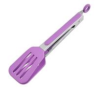 Hoshen 10.4 inches (26.5cm) Kitchen Silicone Tongs, Stainless Steel Handles, Anti-Scalding Grill Clip Bread Steak, Retractable Padlock - Purple