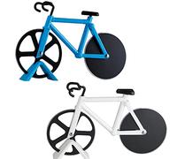 Hoshen 2 Piece Creative Bicycle Shape Pizza Cutter, Divider, Stainless Steel Pizza Cutting Wheel, Pizza Cutting Tool - Blue、White