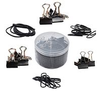 Hoshen 240PCS Black Office Binder Paper Clip Set，28mm/50mm Paper Plips, 15mm/19mm/25mm Large, Medium and Small Binders, Office Paper Clips and Elastic Rubber Bands