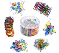 Hoshen 240PCS Colorful Office Binder Paper Clip Set，28mm/50mm Paper Plips, 15mm/19mm/25mm Large, Medium and Small Binders, Office Paper Clips and Elastic Rubber Bands