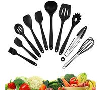 Hoshen 5-Color Style 10-Piece Kitchen Utensils Non-Stick Pan Silicone Kitchenware Heat-Resistant Spatula Set Cooking Spatula - Black