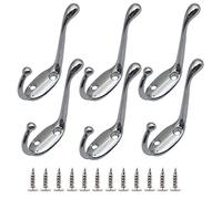 Hoshen 6 Pieces of Retro Wall Hooks, Coat Rack Hooks, European Style Living Room, Bedroom, Cloakroom, Indoor and Outdoor Retro Home Decoration, Including 12 Screws - Silver