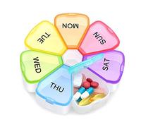 Hoshen 7 Days Portable Rainbow Pill Box, Sealed Round Plastic Box, Seven Compartment Petal Pill Box，Multicolour