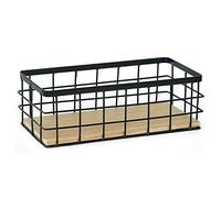 Hoshen Sundries Storage Frame, Iron Art Storage Frame (With a Wooden Board at the Bottom), Cosmetics Storage Basket, Bathroom Desktop Wall-mounted Shelf - Black