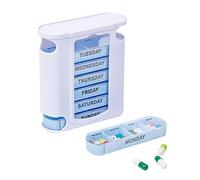 Hoshen Transparent Blue Drawer Type 1 Week Pill Box, 4 Reminders Per Day, Portable Pill Box and 28-Compartment Pill Box, Suitable for Carrying Medicines, Vitamins and Fish Oil Supplements