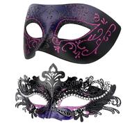 Hoshin Masquerade Mask for Couple, Mardi Gras Deecorations Venetian Masks for Womens(Dark Purple & Black)