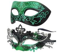 Hoshin Masquerade Mask for Couple, Mardi Gras Deecorations Venetian Masks for Womens(Green & Black)