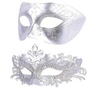 Hoshin Masquerade Mask for Couple, Mardi Gras Deecorations Venetian Masks for Womens (Silver)
