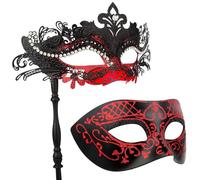 Hoshin Masquerade Mask for Couple, Mardi Gras Deecorations Venetian Masks with Stick for Womens(Red & Black)
