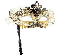 Hoshin Masquerade Mask with Stick, Mardi Gras Deecorations Venetian Masks for Womens (Black with Gold Line)