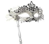 Hoshin Masquerade Mask with Stick, Mardi Gras Deecorations Venetian Masks for Womens (Black with Silver Line)