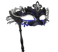 Hoshin Masquerade Mask with Stick, Mardi Gras Deecorations Venetian Masks for Womens (Blue & Black)