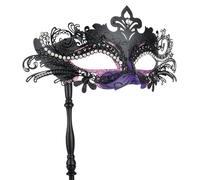 Hoshin Masquerade Mask with Stick, Mardi Gras Deecorations Venetian Masks for Womens(Dark Purple & Black)