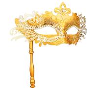 Hoshin Masquerade Mask with Stick, Mardi Gras Deecorations Venetian Masks for Womens (Gold)