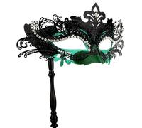 Hoshin Masquerade Mask with Stick, Mardi Gras Deecorations Venetian Masks for Womens (Green & Black)