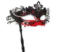 Hoshin Masquerade Mask with Stick, Mardi Gras Deecorations Venetian Masks for Womens (Red & Black)