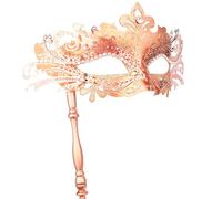 Hoshin Masquerade Mask with Stick, Mardi Gras Deecorations Venetian Masks for Womens (Rose gold)