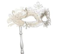 Hoshin Masquerade Mask with Stick, Mardi Gras Deecorations Venetian Masks for Womens (White)