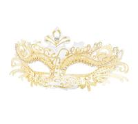 Hoshin Masquerade Mask with Stick, Mardi Gras Deecorations Venetian Masks for Womens (White with Gold Line)