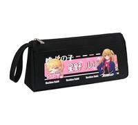 Hoshino Ai Pencil Case Anime Hoshino Rubi Pencil Case, Black White Triangular in Three Dimensions Large Capacity Pencil Pouch with Handle Strap Makeup Stationery Organizer Bag for Teen Student
