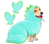 HOSHINO Dog Drying Coat, Microfiber Quick Drying Dog Bathrobe Towel, Pet Bathrobe Towels with Pair of Dogs Paw Cleaning Gloves for Bath, Swim, Wet Walk (Blue Dinosaur, S)