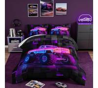 HOSIMA Boys Monster Truck Twin Comforter Set,Geometric Background Pattern Cool Extreme Sports Bedding for Kids Men Monster Truck Room Decor,Lightweight Fluffy Comforter with 2 Pillowcases.