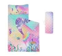 HOSIMA Nap Mat - Pink Mermaid Tail Sleeping Bag with Removable Pillow - Daycare and Overnight Preschool Kindergarten Bedding Set for Kids Toddler Boys Girls(Tail Standard)